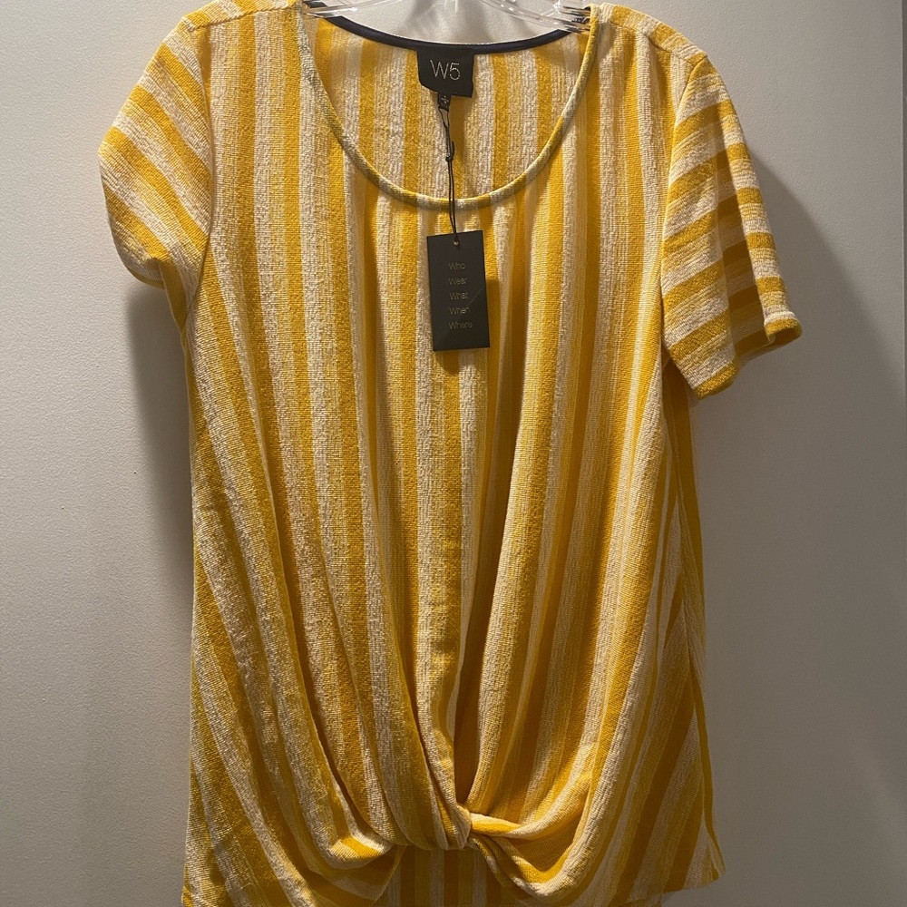 NWT new with tags W5 Anthropologie twist tie front yellow stripe top size large
